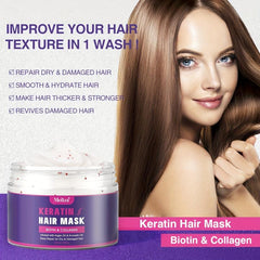 Keratin Hair Mask Biotin Collagen Argan for Dry Damaged Hair