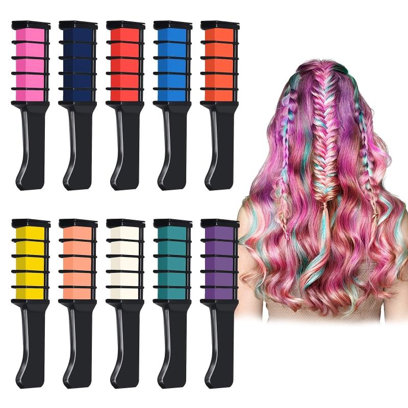 Hair Chalk Comb Makeup Kit - 10 Colors Temporary Washable Hair Dye