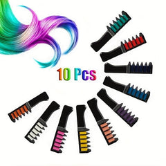 10 Colors Washable Hair Chalk Comb for Girls - Bright Temporary Hair Dye