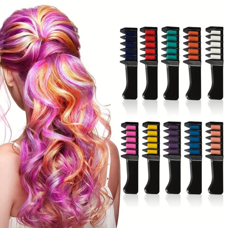 10 Colors Washable Hair Chalk Comb for Girls - Bright Temporary Hair Dye