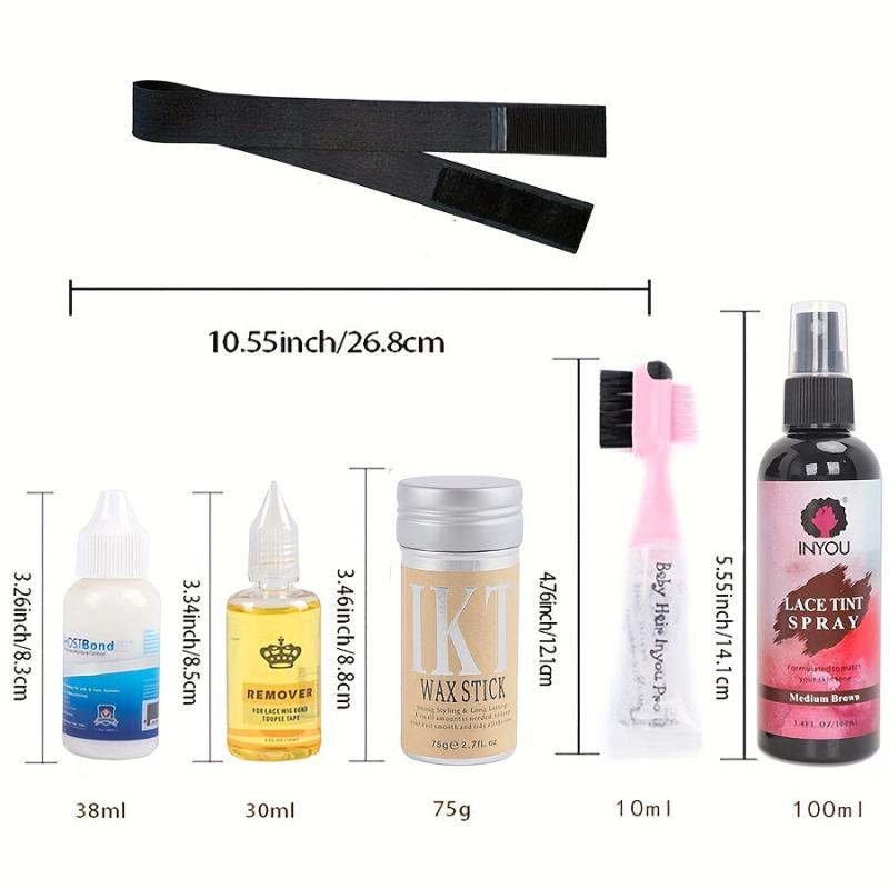 Waterproof Lace Wig Glue with Babyhair Brush, Wax Stick - Secure Hold