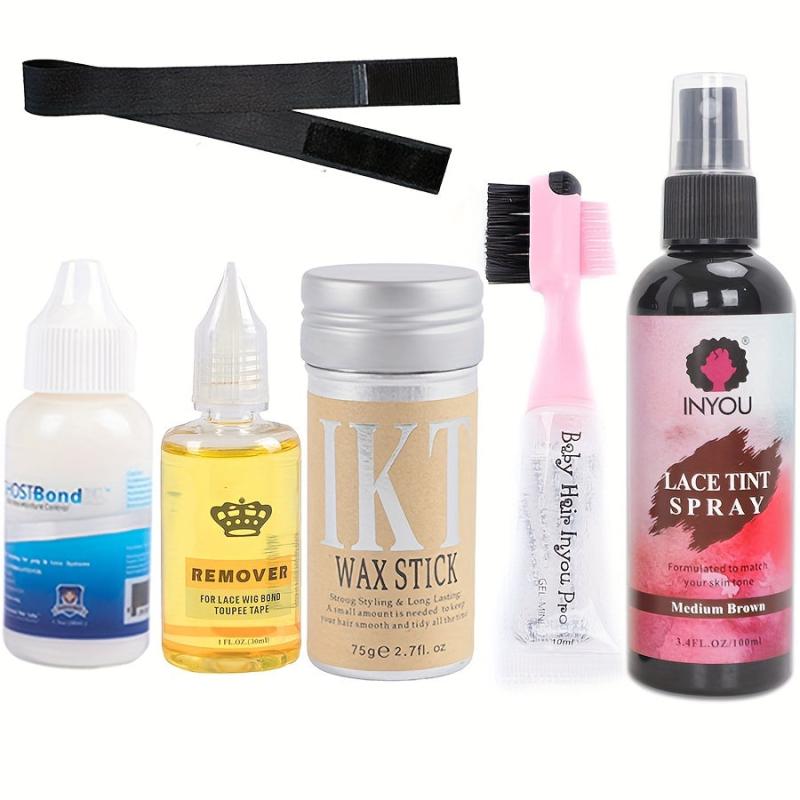 Waterproof Lace Wig Glue with Babyhair Brush, Wax Stick - Secure Hold