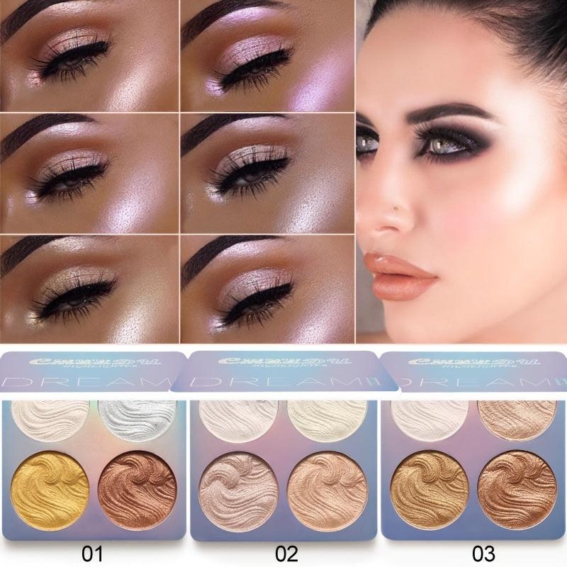 4-Color Shimmer Highlighter Palette for Makeup