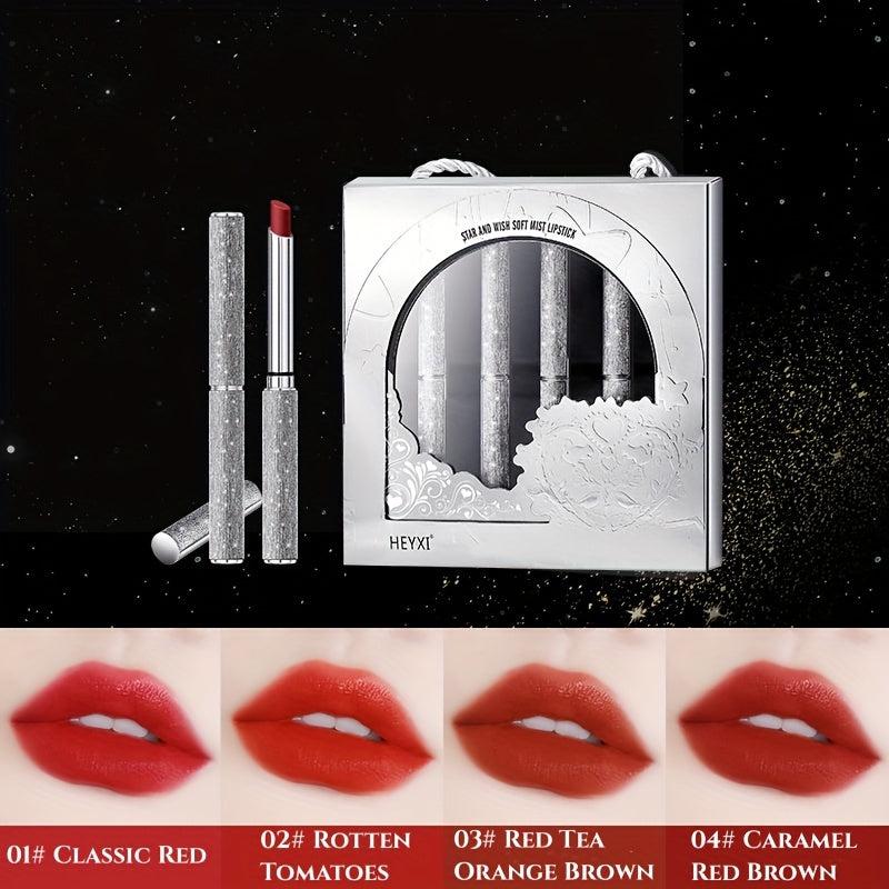 4 Pcs Lipstick Set Matte Finish Red Tone Long Lasting Birthday Gift Women