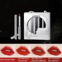 4 Pcs Lipstick Set Matte Finish Red Tone Long Lasting Birthday Gift Women