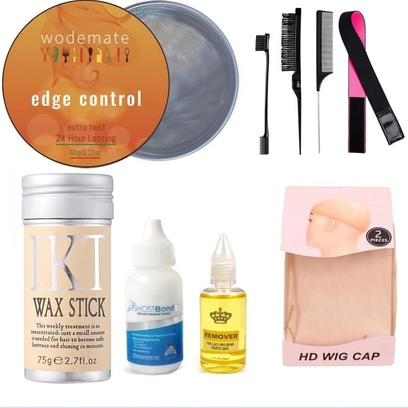 Hair Styling Kit: Wax Stick, Edge Control, Lace Melt Tape, HD Wig Cap, Wig Glue