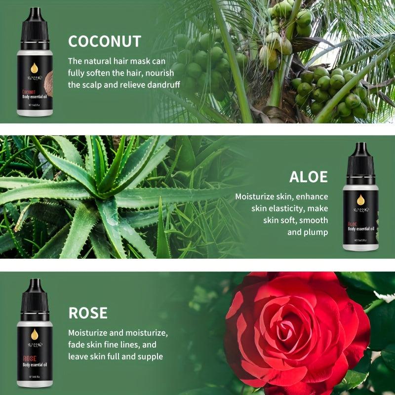 6pcs Halloween Hair Essential Set Box Lemon Lavender Mint Coconut Aloe Vera Rose