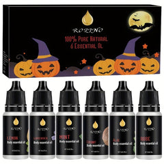 6pcs Halloween Hair Essential Set Box Lemon Lavender Mint Coconut Aloe Vera Rose