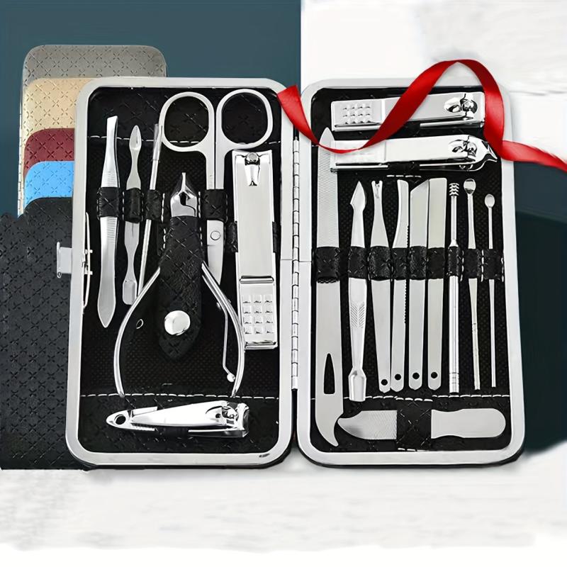 19PCS Manicure Pedicure Kit Stainless Steel Professional Grooming Tools