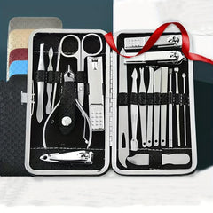 19PCS Manicure Pedicure Kit Stainless Steel Professional Grooming Tools