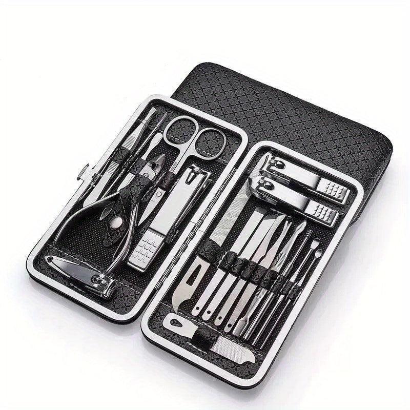 19PCS Manicure Pedicure Kit Stainless Steel Professional Grooming Tools
