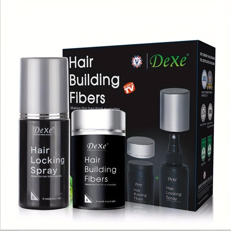 Hair Building Fibers & Locking Spray Set - Instant Volume & Thickness