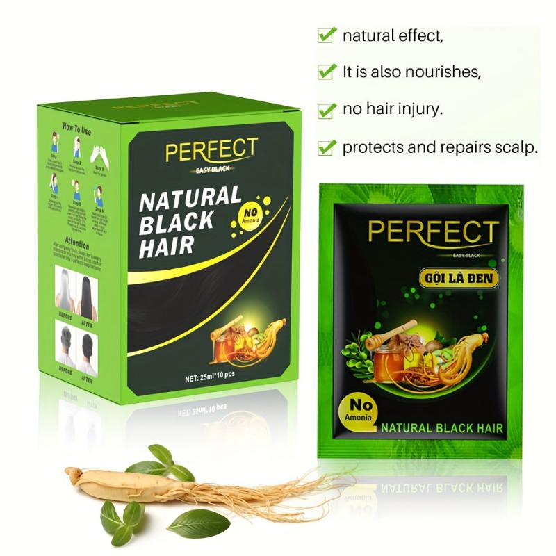 10pcs Box Herbal Hair Shampoo 3 In 1 Gray Coverage Instant Coloring