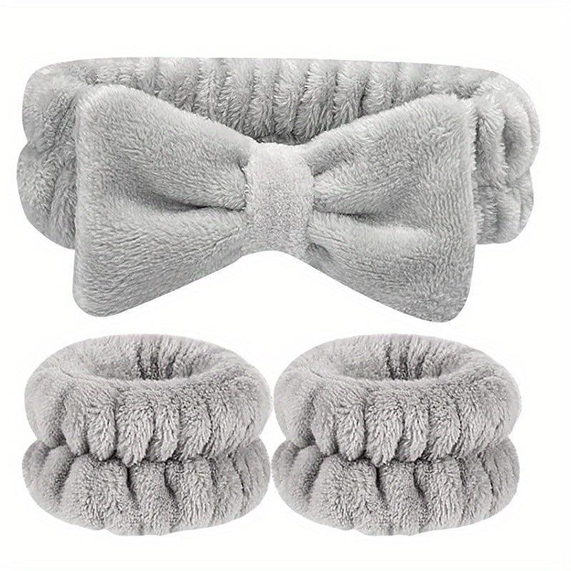 3Pcs Headbands & Wristband Set Microfiber Hairbands Towels For Bath Makeup