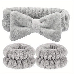 3Pcs Headbands & Wristband Set Microfiber Hairbands Towels For Bath Makeup