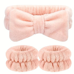 3Pcs Headbands & Wristband Set Microfiber Hairbands Towels For Bath Makeup