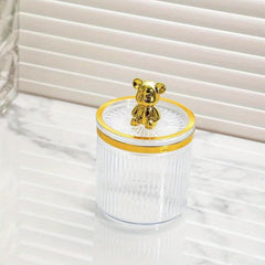 Acrylic Bear Q Tip Holder with Lid for Bathroom Counter Organization