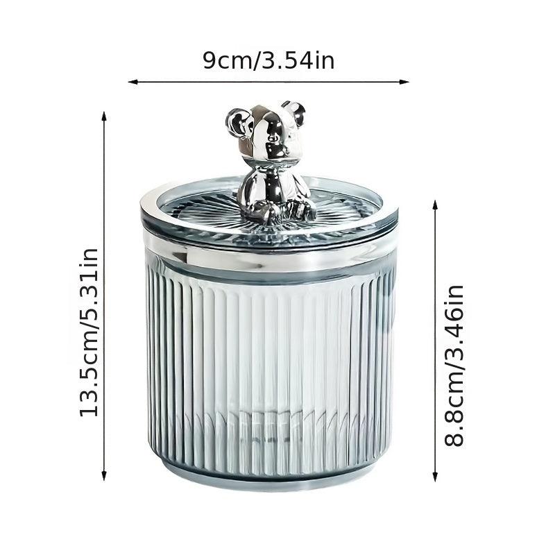Acrylic Bear Q Tip Holder with Lid for Bathroom Counter Organization