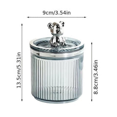 Acrylic Bear Q Tip Holder with Lid for Bathroom Counter Organization