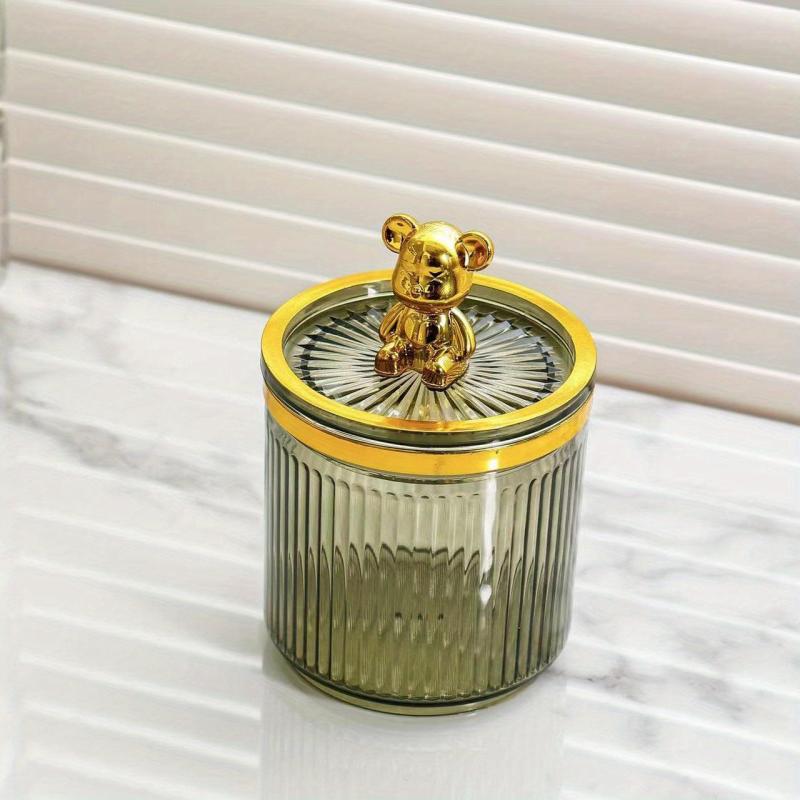 Acrylic Bear Q Tip Holder with Lid for Bathroom Counter Organization