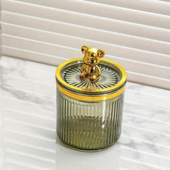 Acrylic Bear Q Tip Holder with Lid for Bathroom Counter Organization