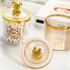 Acrylic Bear Q Tip Holder with Lid for Bathroom Counter Organization