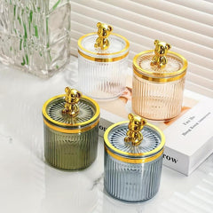 Acrylic Bear Q Tip Holder with Lid for Bathroom Counter Organization
