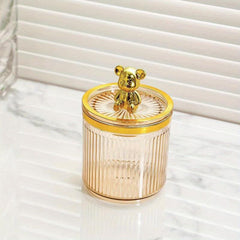 Acrylic Bear Q Tip Holder with Lid for Bathroom Counter Organization