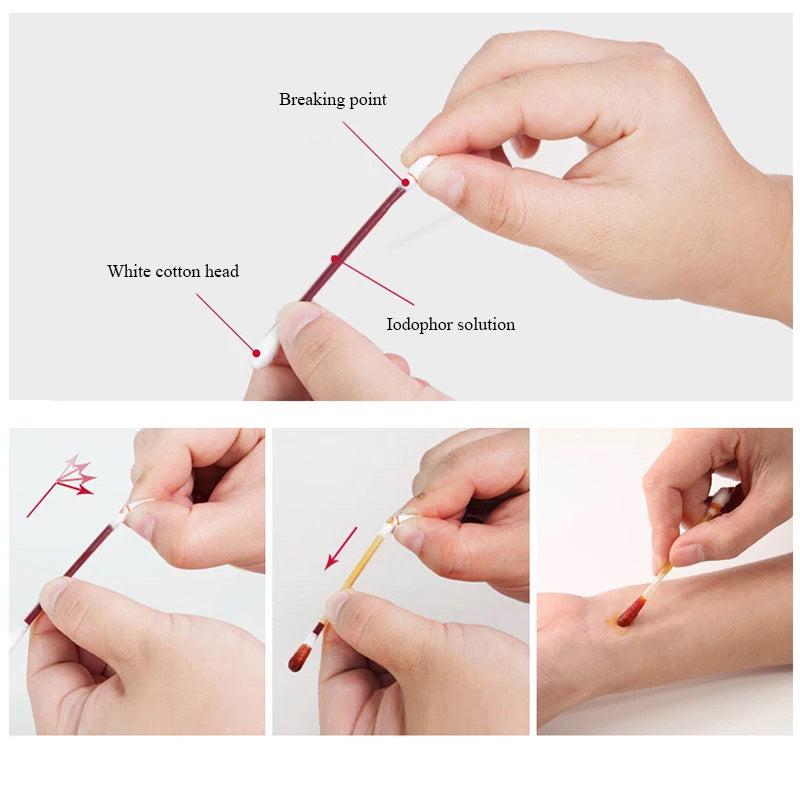 50pcs Double end Iodine Cotton Swab for Camping