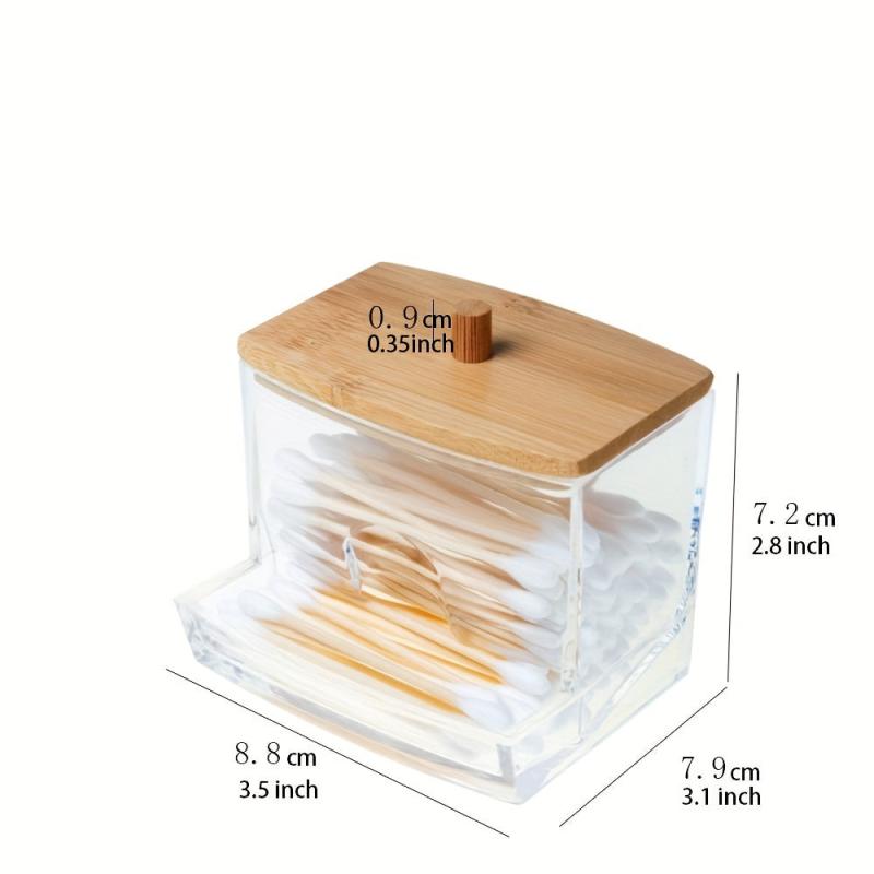 Clear Acrylic Fabric Swabs Holder With Bamboo Lid