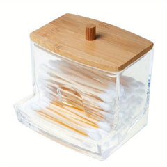 Clear Acrylic Fabric Swabs Holder With Bamboo Lid