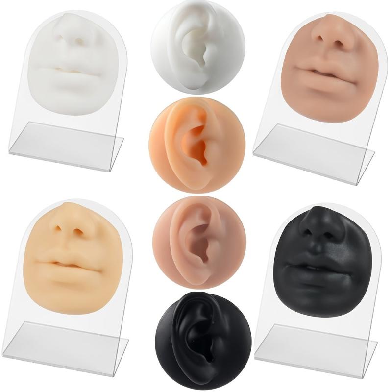 4pcs Soft Silicone Mouth & Nose Model For Piercing Face Ear Simulation Display