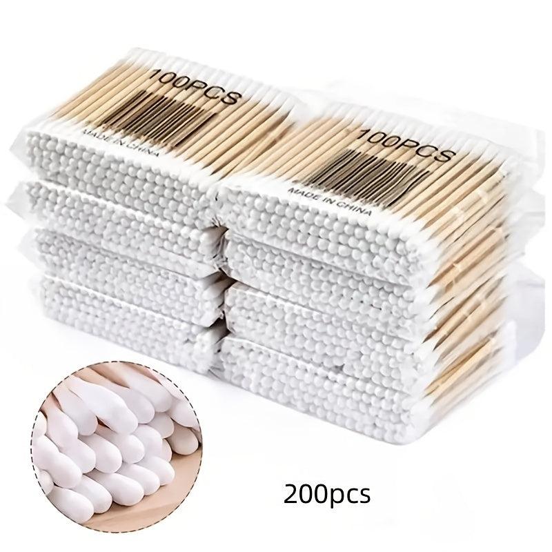 200pc Disposable Cotton Swabs Double Round Tip Ear Nose Clean Beauty Tools