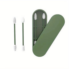 2pcs Reusable Silicone Ear Swabs with Case Cleanable Double Tipped Buds