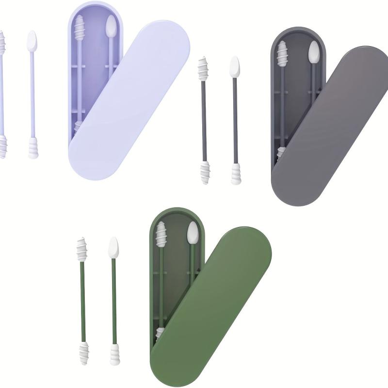 2pcs Reusable Silicone Ear Swabs with Case Cleanable Double Tipped Buds
