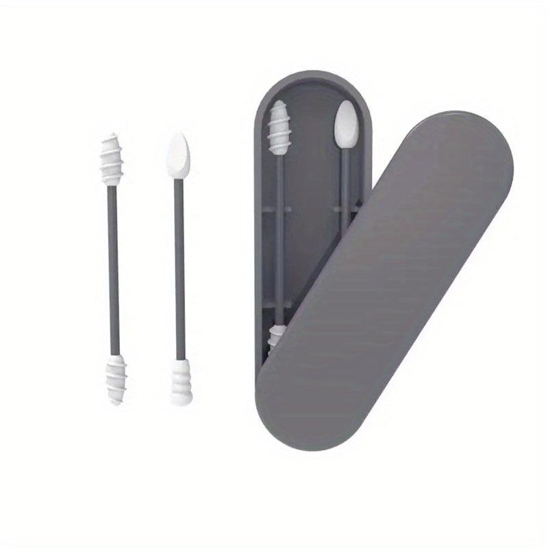 2pcs Reusable Silicone Ear Swabs with Case Cleanable Double Tipped Buds