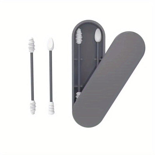 2pcs Reusable Silicone Ear Swabs with Case Cleanable Double Tipped Buds