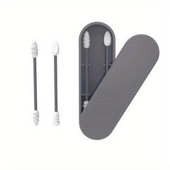 2pcs Reusable Silicone Ear Swabs with Case Cleanable Double Tipped Buds