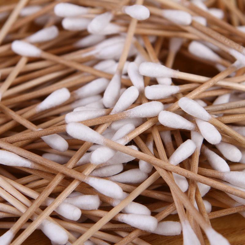 50 Pcs Disposable Cotton Swabs Double Head Wooden Sticks