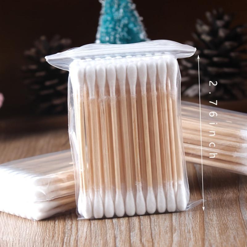 50 Pcs Disposable Cotton Swabs Double Head Wooden Sticks
