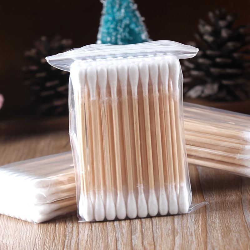 50 Pcs Disposable Cotton Swabs Double Head Wooden Sticks
