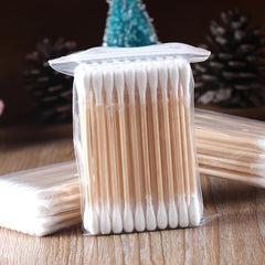 50 Pcs Disposable Cotton Swabs Double Head Wooden Sticks