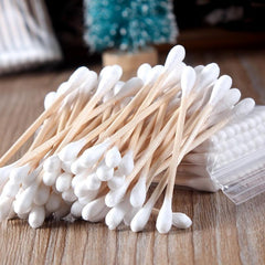 50 Pcs Disposable Cotton Swabs Double Head Wooden Sticks