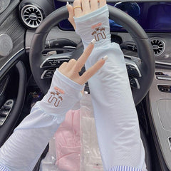 2 Pcs Adorable Rabbit Embroidered Car Sun Protection Arm Sleeves