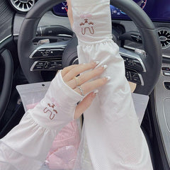 2 Pcs Adorable Rabbit Embroidered Car Sun Protection Arm Sleeves