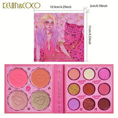 13-Color Eyeshadow Palette Matte Pearly Finish Primer Red Tone Highlighter