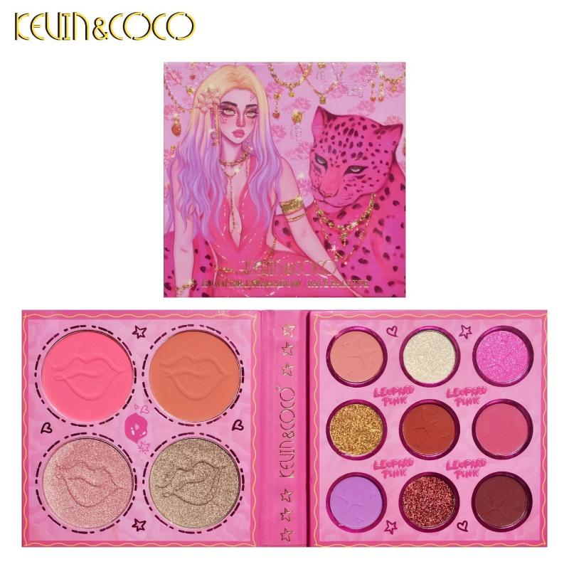 13-Color Eyeshadow Palette Matte Pearly Finish Primer Red Tone Highlighter