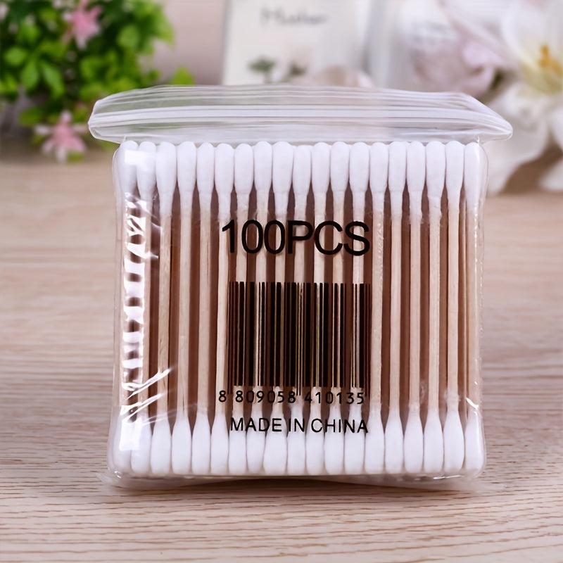 100 Disposable Double Round Tip Cotton Swabs for Ear Nose Clean