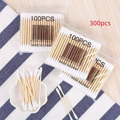 300pcs Disposable Cotton Swabs Double Round Tip Beauty Tools