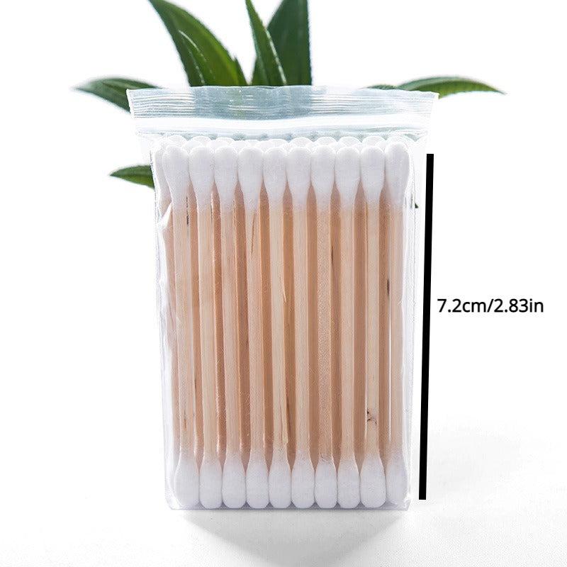 100pcs Disposable Cotton Swabs Double Round Tip Wooden Stick